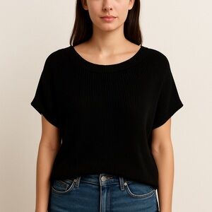 Vince Open Knit Black cropped Boxy Sweater Top M
